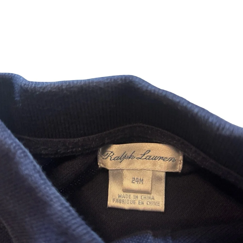 Ralph Lauren Kids Navy Blue Long Sleeve Polo Shirt Red Pony Logo 24M
